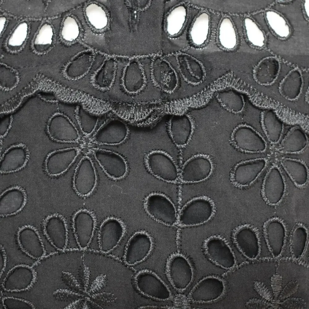 J.Crew Embroidered Eyelet Bell Sleeve Shift Dress Black 00 Mini Scallop NWT